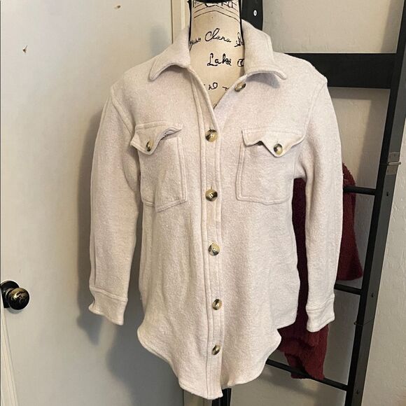 Wilfred Free The Ganna Shirt Jacket Cream Button Closure Pockets Shacket Modern - Picture 7 of 16